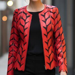 Jacket Women's Leather Outfit Tops Blouses Shirt Sheer Handmade Leaf